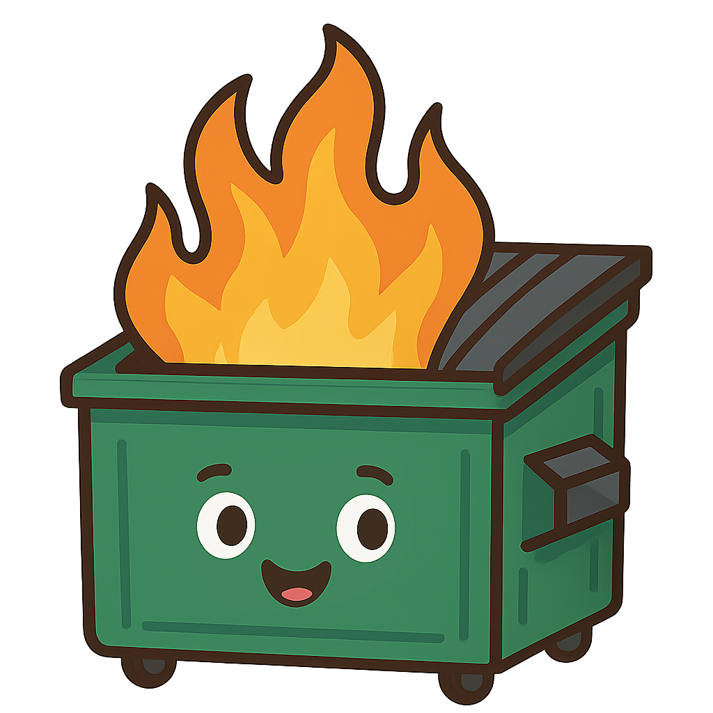 Cartoon dumpster on fire.